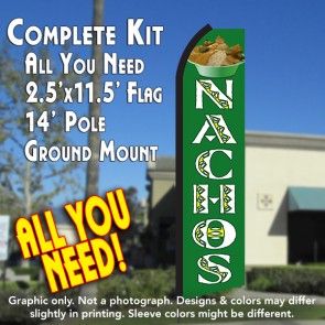 NACHOS (Green/White) Flutter Feather Banner Flag Kit (Flag, Pole, & Ground Mt)