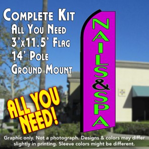 NAILS & SPA (Purple) Flutter Feather Banner Flag Kit (Flag, Pole, & Ground Mt)