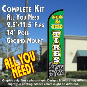 NEW & USED TIRES Windless Feather Banner Flag Kit (Flag, Pole, & Ground Mt)