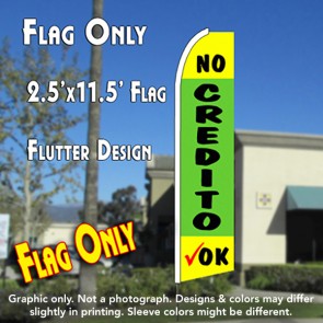 NO CREDITO OK (Yellow/Green) Flutter Feather Banner Flag (11.5 x 2.5 Feet)