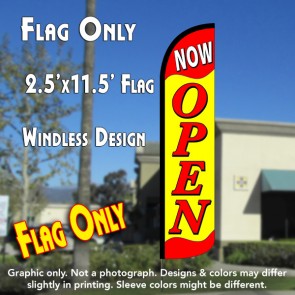 NOW OPEN (Yellow/Red) Windless Polyknit Feather Flag (3 x 11.5 feet)