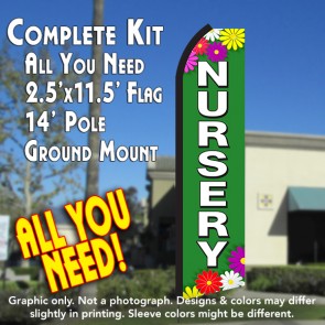 NURSERY (Green/White) Flutter Feather Banner Flag Kit (Flag, Pole, & Ground Mt)