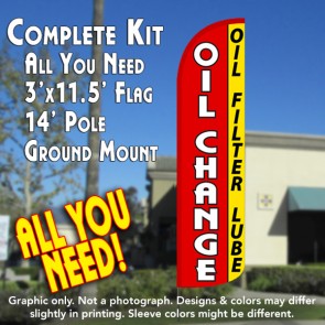 Oil Change (Oil Filter Lube) Windless Feather Banner Flag Kit (Flag, Pole, & Ground Mt)
