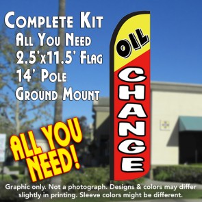 OIL CHANGE (Yellow/Red) Windless Feather Banner Flag Kit (Flag, Pole, & Ground Mt)