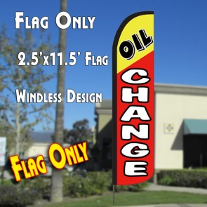 OIL CHANGE (Yellow/Red) Windless Polyknit Feather Flag (2.5 x 11.5 feet)
