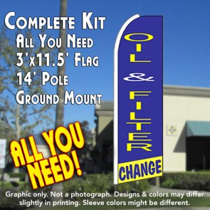 OIL & FILTER CHANGE (Blue/Yellow) Flutter Feather Banner Flag Kit (Flag, Pole, & Ground Mt)