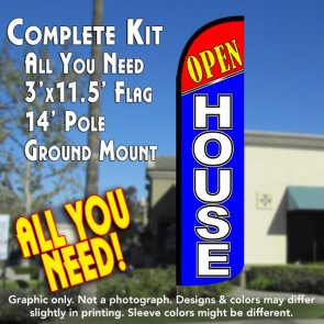 Open House (Red/Blue) Windless Feather Banner Flag Kit (Flag, Pole, & Ground Mt)