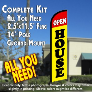 OPEN HOUSE (Red/Yellow) Windless Feather Banner Flag Kit (Flag, Pole, & Ground Mt)