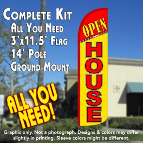 Open House (Red/Yellow) Windless Feather Banner Flag Kit (Flag, Pole, & Ground Mt)