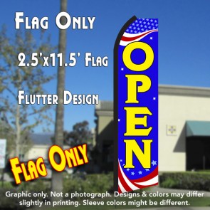 OPEN (Patriotic) Flutter Polyknit Feather Flag (11.5 x 2.5 feet)