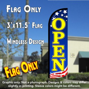 OPEN (Patriotic Yellow) Windless Polyknit Feather Flag (3 x 11.5 feet)