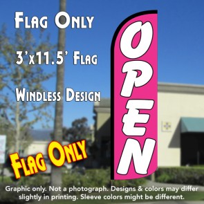Open (Pink/White) Windless Polyknit Feather Flag (3 x 11.5 feet)