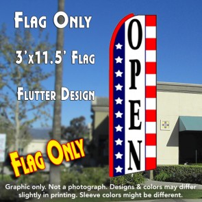 OPEN (Stars & Stripes) Flutter Polyknit Feather Flag (11.5 x 2.5 feet)