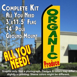 ORGANIC PRODUCE (Yellow) Flutter Feather Banner Flag Kit (Flag, Pole, & Ground Mt)