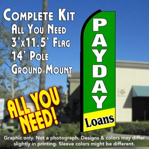 PAYDAY LOANS (Green/Yellow) Flutter Feather Banner Flag Kit (Flag, Pole, & Ground Mt)