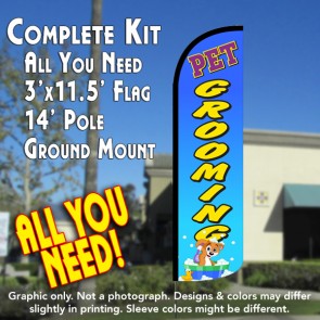 Pet Grooming Windless Feather Banner Flag Kit (Flag, Pole, & Ground Mt)