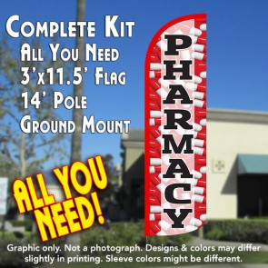 Pharmacy (Red/Pills) Windless Feather Banner Flag Kit (Flag, Pole, & Ground Mt)
