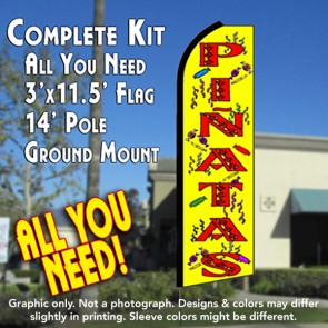 PINATAS (Yellow) Flutter Feather Banner Flag Kit (Flag, Pole, & Ground Mt)