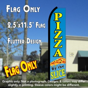 PIZZA BY THE SLICE (Blue/Yellow) Flutter Polyknit Feather Flag (11.5 x 2.5 feet)