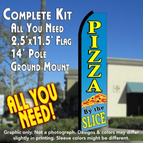PIZZA BY THE SLICE (Blue/Yellow) Flutter Feather Banner Flag Kit (Flag, Pole, & Ground Mt)