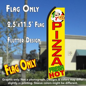 PIZZA FRESH HOT (Yellow/Red) Flutter Polyknit Feather Flag (11.5 x 2.5 feet)