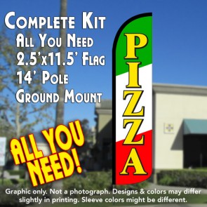 Pizza (Tri-color/Black) Windless Feather Banner Flag Kit (Flag, Pole, & Ground Mt)