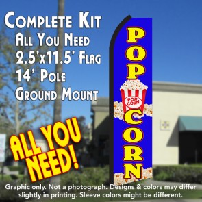 POPCORN (Blue/Yellow) Flutter Feather Banner Flag Kit (Flag, Pole, & Ground Mt)