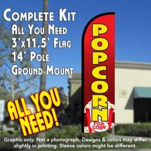 Popcorn Windless Feather Banner Flag Kit (Flag, Pole, & Ground Mt)