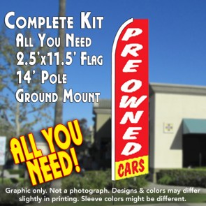 PRE-OWNED CARS (Red/Yellow) Flutter Feather Banner Flag Kit (Flag, Pole, & Ground Mt)