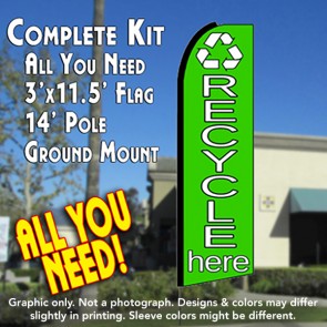 RECYCLE HERE (Icon) Flutter Feather Banner Flag Kit (Flag, Pole, & Ground Mt)