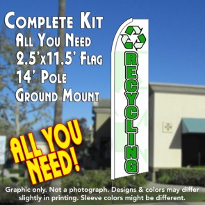 RECYCLING (White) Flutter Feather Banner Flag Kit (Flag, Pole, & Ground Mt)