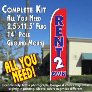 RENT 2 OWN (Red) Flutter Feather Banner Flag Kit (Flag, Pole, & Ground Mt)