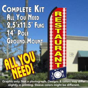 RESTAURANT (Red/Yellow) Flutter Feather Banner Flag Kit (Flag, Pole, & Ground Mt)