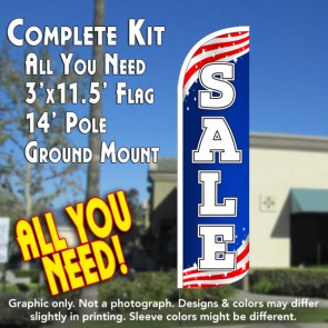 Sale (Patriotic) Windless Feather Banner Flag Kit (Flag, Pole, & Ground Mt)
