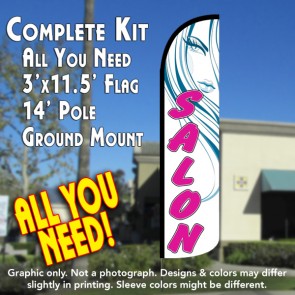 Salon (White/Pink) Windless Feather Banner Flag Kit (Flag, Pole, & Ground Mt)