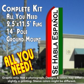 SE HABLA ESPANOL (Red/White/Green) Flutter Feather Banner Flag Kit (Flag, Pole, & Ground Mt)