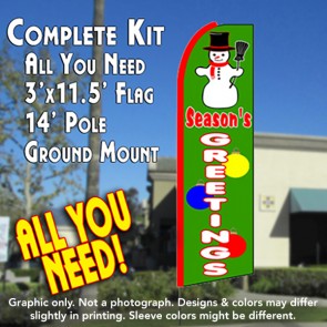 SEASON'S GREETINGS (Green) Flutter Feather Banner Flag Kit (Flag, Pole, & Ground Mt)