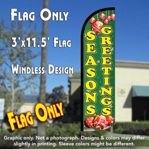 Season's Greetings (Green) Windless Polyknit Feather Flag (3 x 11.5 feet)