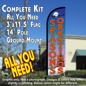 Season's Greetings Windless Feather Banner Flag Kit (Flag, Pole, & Ground Mt)