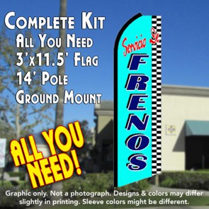 SERVICIO FRENOS (Blue) Flutter Feather Banner Flag Kit (Flag, Pole, & Ground Mt)
