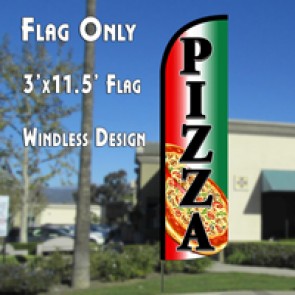 Pizza (Tri-color/Black) Windless Polyknit Feather Flag (3 x 11.5 feet)