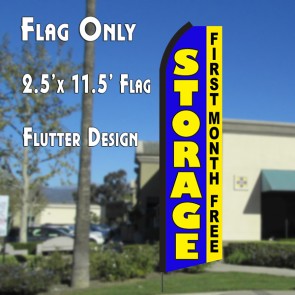 STORAGE First Month Free (Blue/Yellow) Flutter Polyknit Feather Flag (11.5 x 2.5 feet)