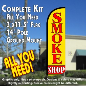Smoke Shop Windless Feather Banner Flag Kit (Flag, Pole, & Ground Mt)