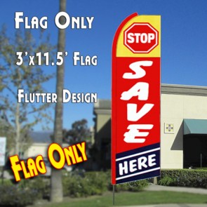 STOP SAVE HERE (Red/Blue) Flutter Feather Banner Flag (11.5 x 3 Feet)