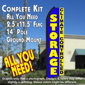 STORAGE Climate Controlled (Blue/Yellow) Flutter Feather Banner Flag Kit (Flag, Pole, & Ground Mt)