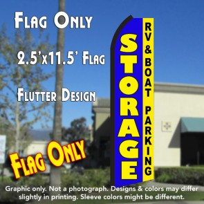 STORAGE RV & Boat Parking (Blue/Yellow) Flutter Polyknit Feather Flag (11.5 x 2.5 feet)