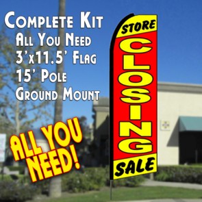STORE CLOSING SALE (Yellow/Red) Flutter Feather Banner Flag Kit (Flag, Pole, & Ground Mt)