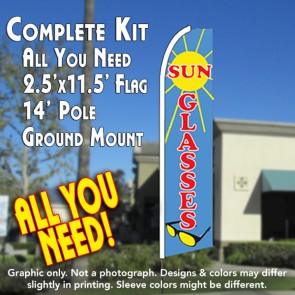 SUNGLASSES (Blue) Flutter Feather Banner Flag Kit (Flag, Pole, & Ground Mt)