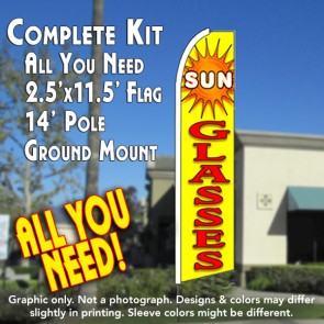 SUNGLASSES (Yellow) Flutter Feather Banner Flag Kit (Flag, Pole, & Ground Mt)