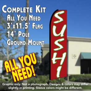 SUSHI (Pink) Flutter Feather Banner Flag Kit (Flag, Pole, & Ground Mt)